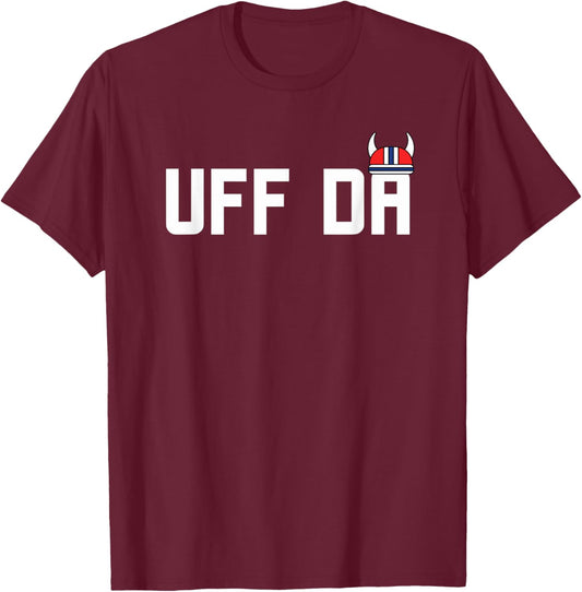 Uff Da helmet Funny Minnesota Midwestern Norwegian flag T-Shirt - T-Shirt | Maroon