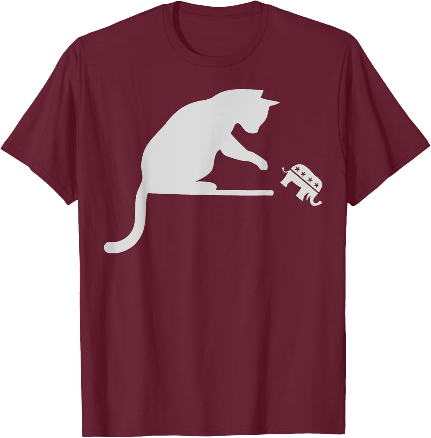 Cat Ladies For Kamala Kitty Knocking Republican Off Table T-Shirt - T-Shirt | Maroon