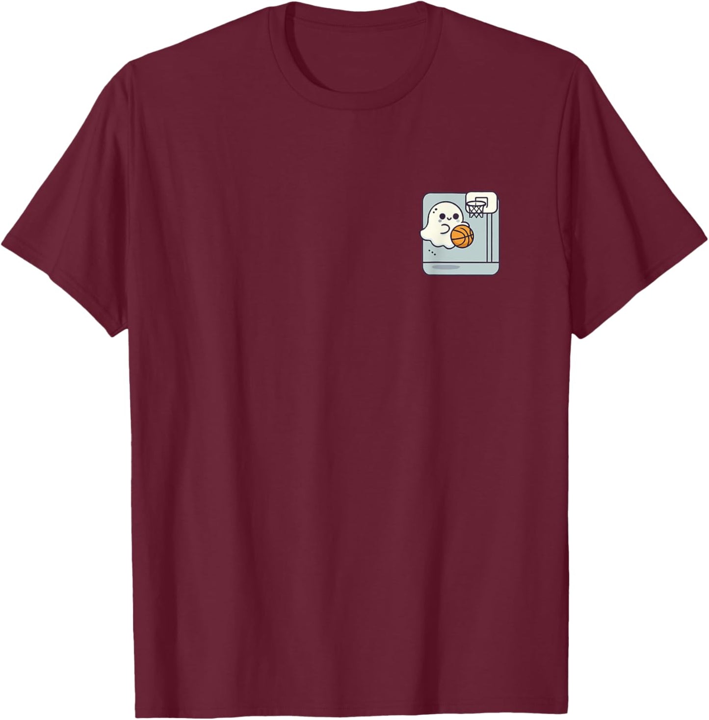 Ghost Playing Basketball Minimalist Funny Halloween Costume T-Shirt - T-Shirt | Maroon