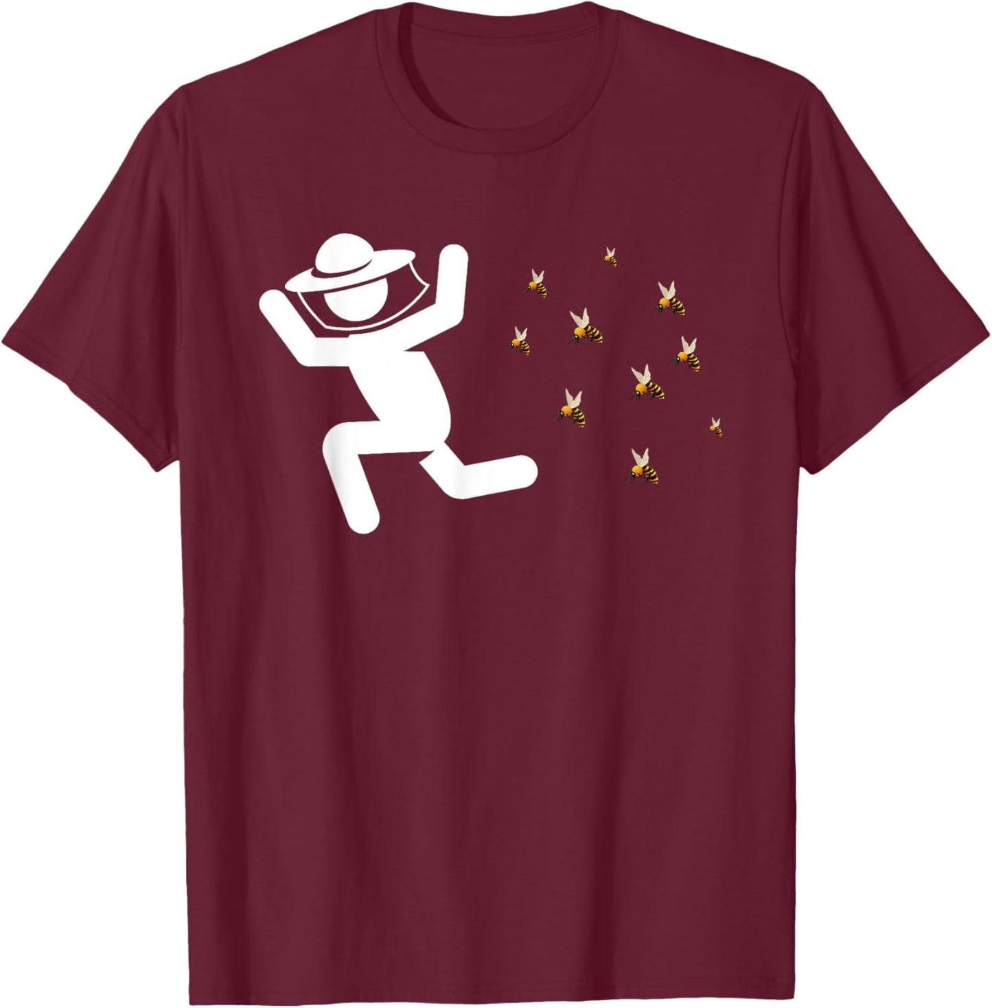 Beekeeper Chased By Bees Funny Honeybee Beekeeping Bee Lover T-Shirt - T-Shirt | Maroon