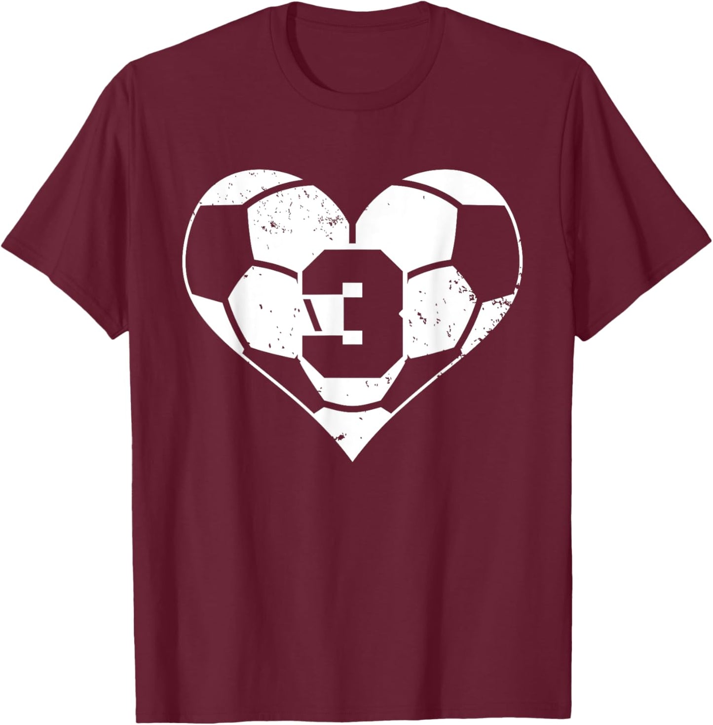 Soccer Number 3 Jersey Funny Soccer Heart Game Day T-Shirt - T-Shirt | Maroon