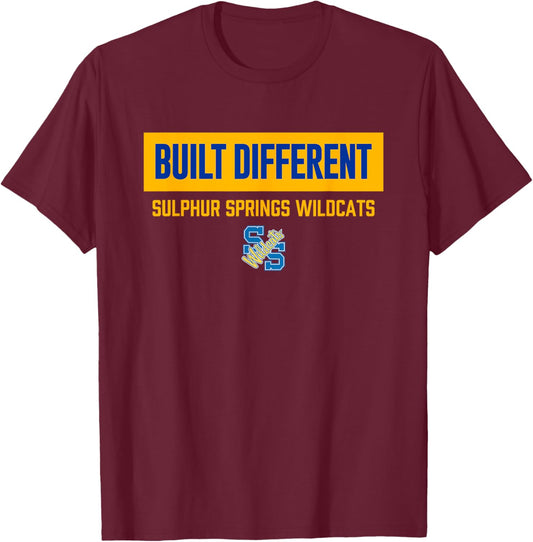 Sulphur Springs Wildcats Logo Built Different HS T-Shirt - T-Shirt | Maroon