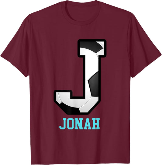 Field Goal Letter Jonah Alphabet Soccer T-Shirt - T-Shirt | Maroon
