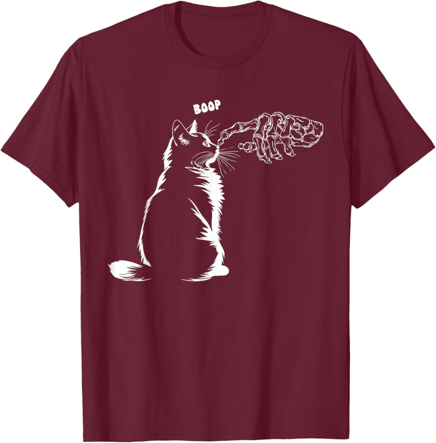 Black Cat Skeleton Hand Boop Halloween Pet Women Girls Kids T-Shirt - T-Shirt | Maroon