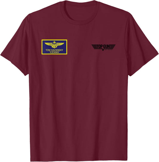 Top Gun Tom Kazansky Iceman Chest Badge T-Shirt - T-Shirt | Maroon