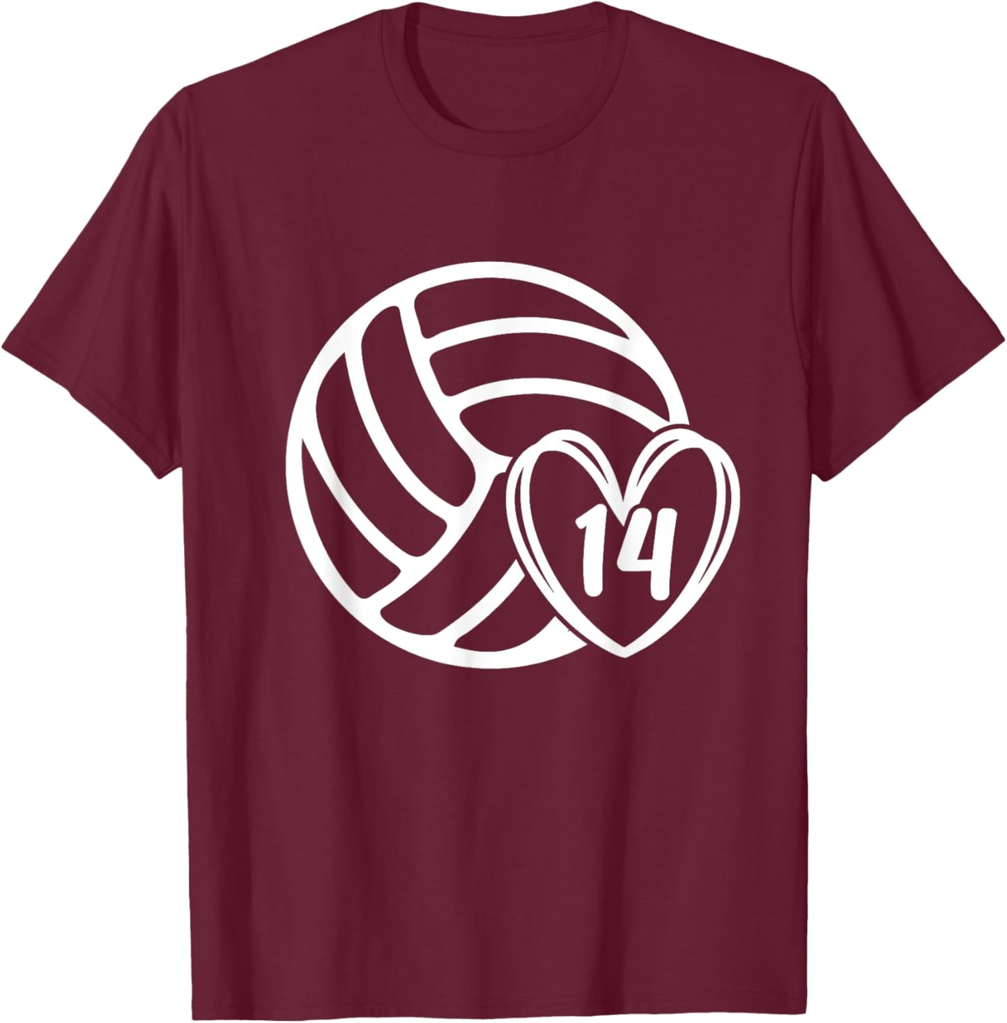Volleyball Player #14 Volleyball Mom Dad Number 14 T-Shirt - T-Shirt | Maroon