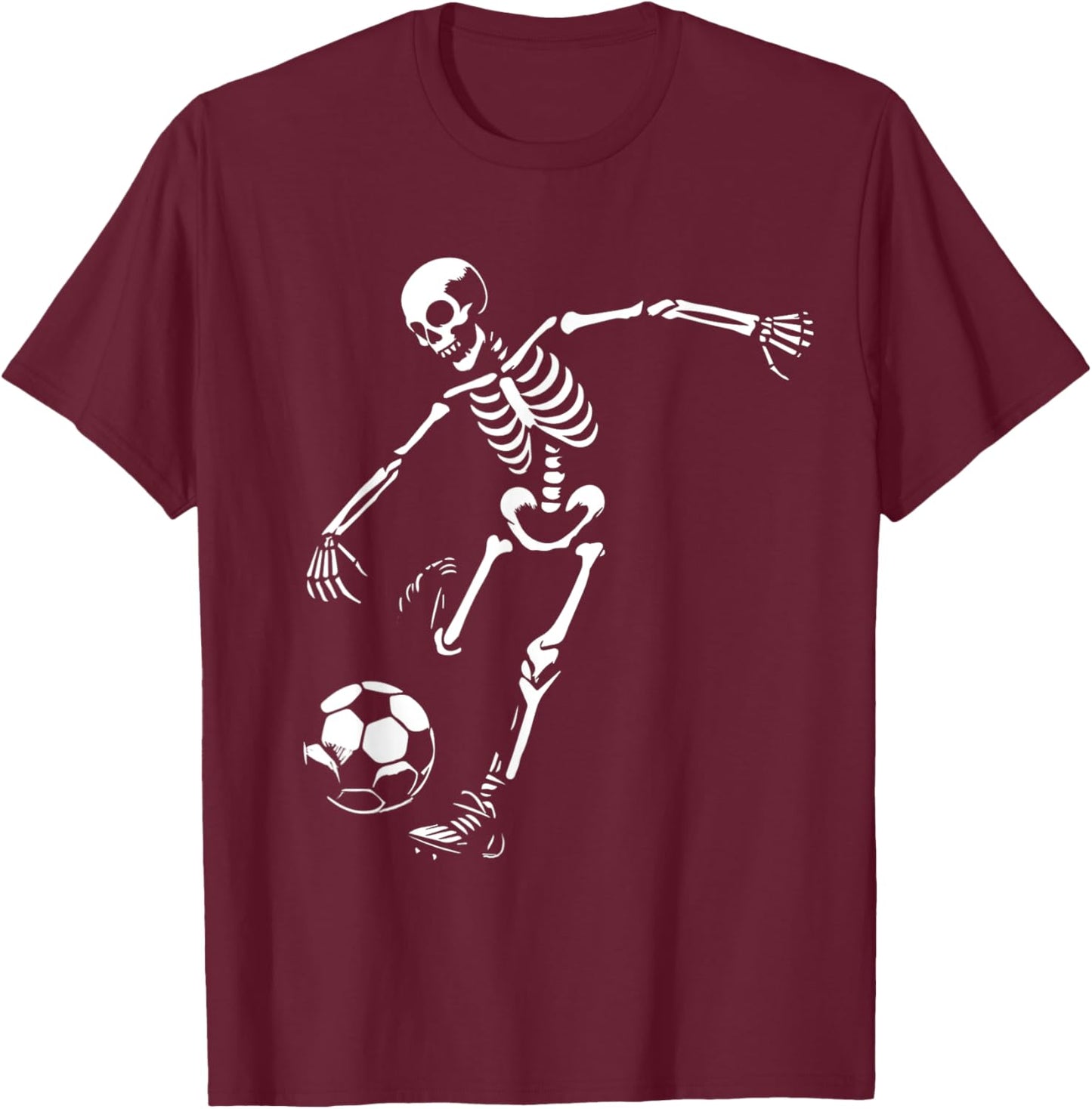 Funny Skeleton Playing Soccer, Halloween Soccer Boys Girls T-Shirt - T-Shirt | Maroon