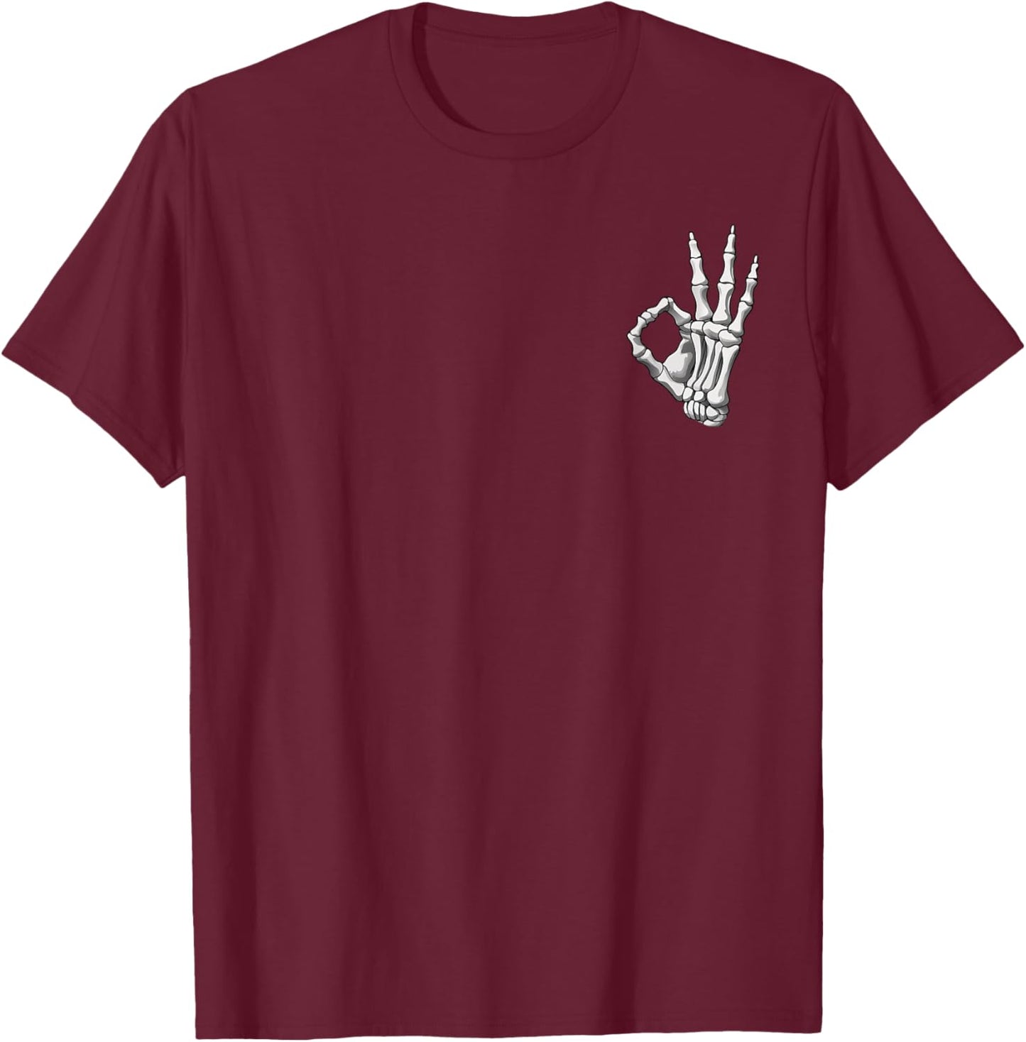 Skeleton Hand OK Sign Retro Halloween Pocket Men Women Girl T-Shirt - T-Shirt | Maroon