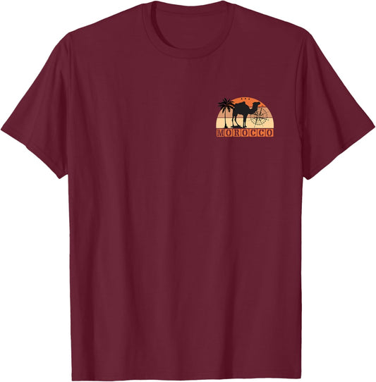 Morocco Camel Sahara Vintage Minimalist Palm and Camel T-Shirt - T-Shirt | Maroon