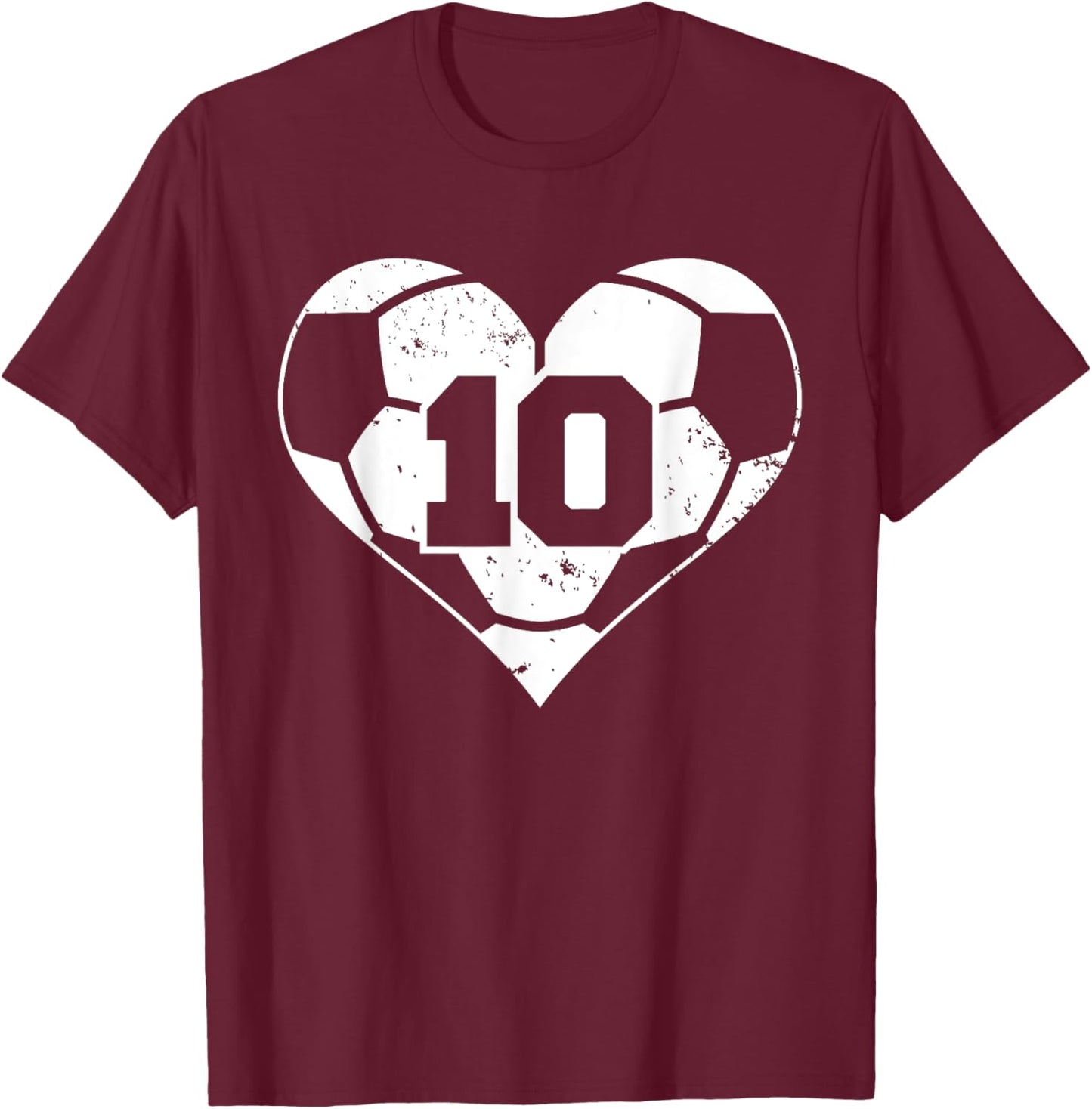 Soccer Number 10 Jersey Funny Soccer Heart Game Day T-Shirt - T-Shirt | Maroon