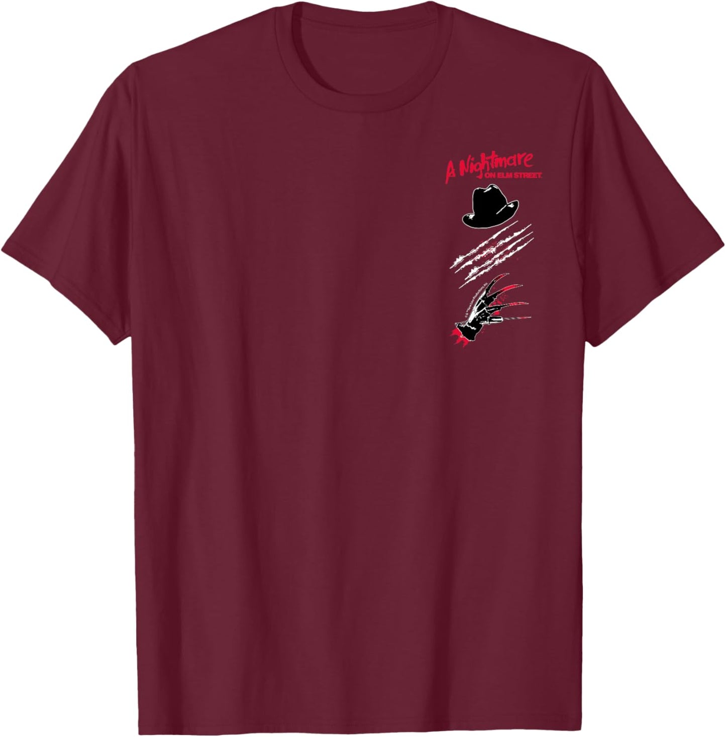 Nightmare on Elm Street Films - Freddy Krueger Hat and Glove T-Shirt - T-Shirt | Maroon