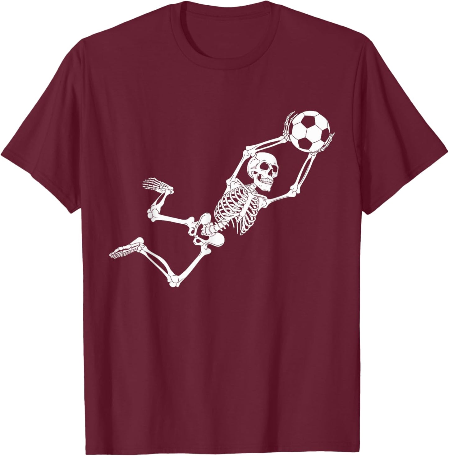 Funny Skeleton Soccer Lovers Spooky Halloween Goalkeeper T-Shirt - T-Shirt | Maroon