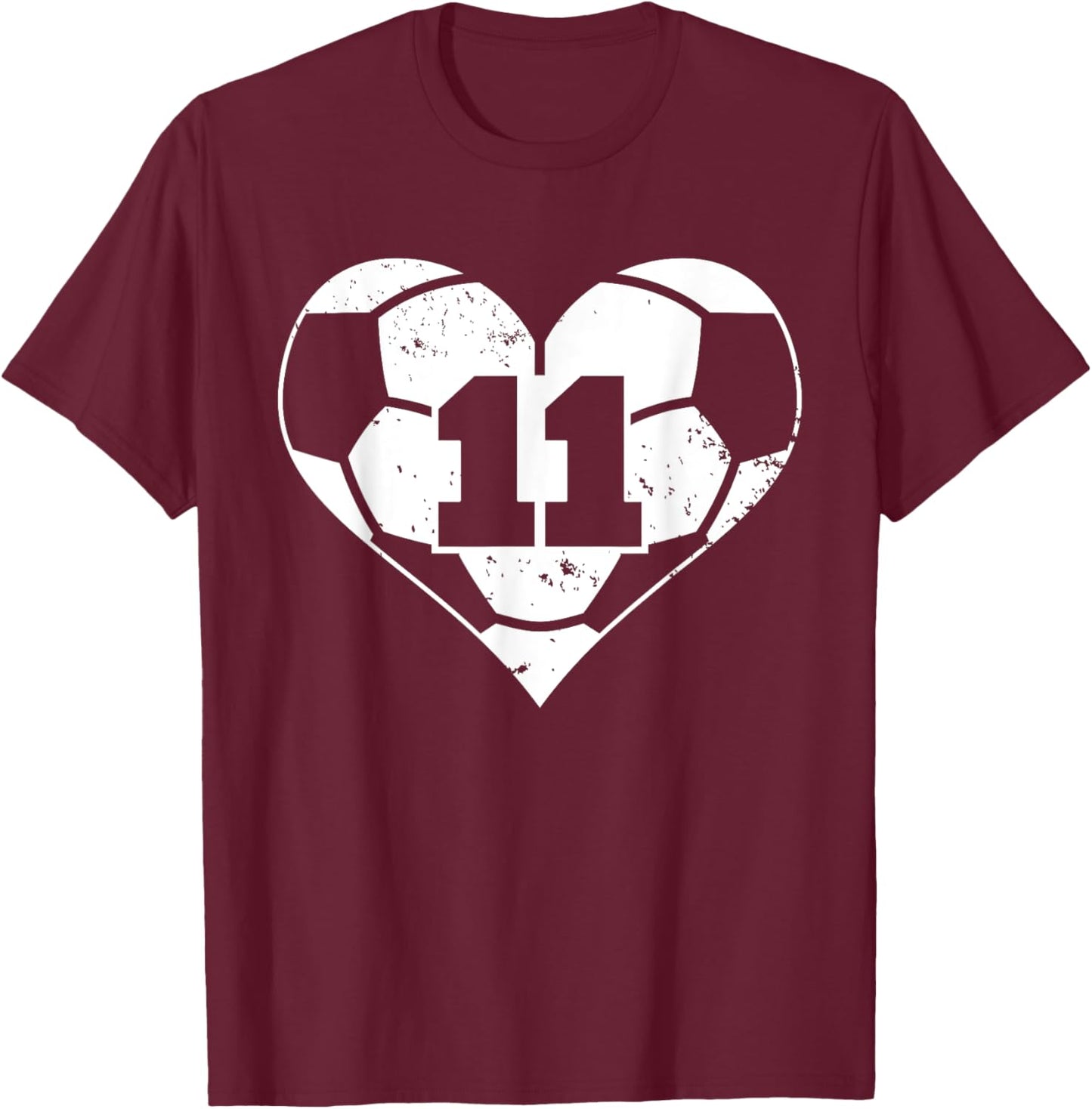 Soccer Number 11 Jersey Funny Soccer Heart Game Day T-Shirt - T-Shirt | Maroon