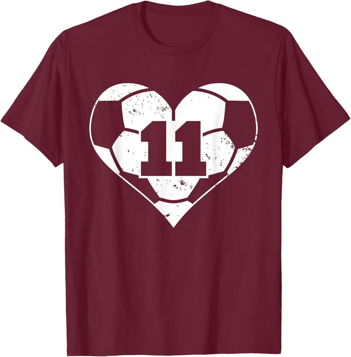 Soccer Number 11 Jersey Funny Soccer Heart Game Day T-Shirt - T-Shirt | Maroon