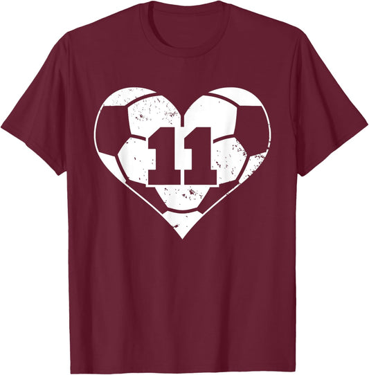 Soccer Number 11 Jersey Funny Soccer Heart Game Day T-Shirt - T-Shirt | Maroon
