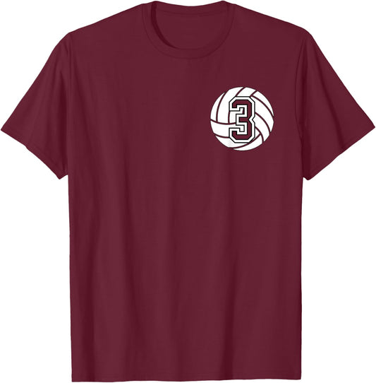Volleyball Player #3 Volleyball Mom Dad Number 3 T-Shirt - T-Shirt | Maroon