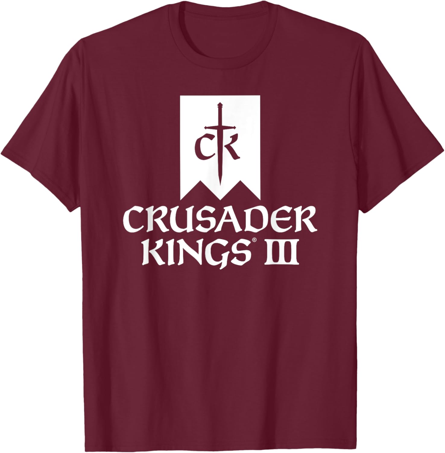 Crusader Kings III game logo white T-Shirt - T-Shirt | Maroon