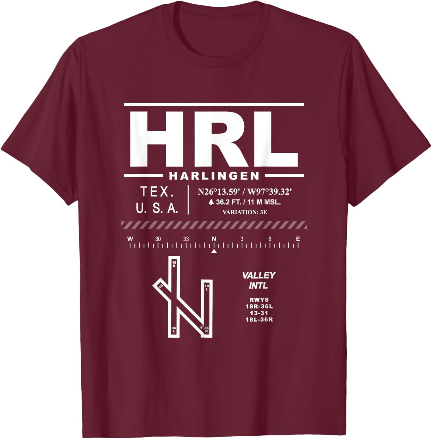 Valley International Airport Harlingen Texas HRL T-Shirt - T-Shirt | Maroon