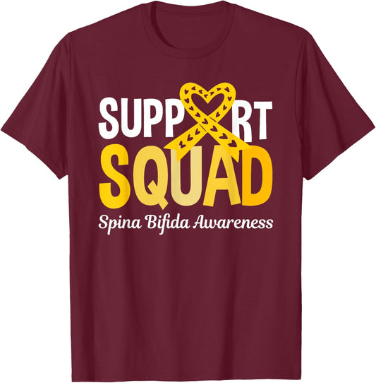 Support Squad Spina Bifida Awareness Yellow Ribbon Symbol T-Shirt - T-Shirt | Maroon