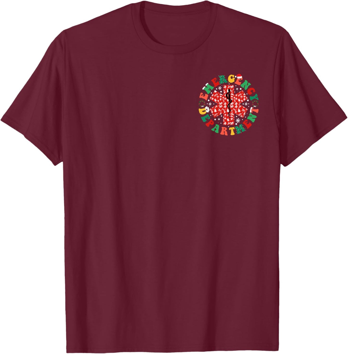 Emergency Department Christmas Skeleton ER Nurse Christmas T-Shirt - T-Shirt | Maroon