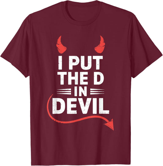 I Put the D in Devil Funny Halloween Matching Couple T-Shirt - T-Shirt | Maroon