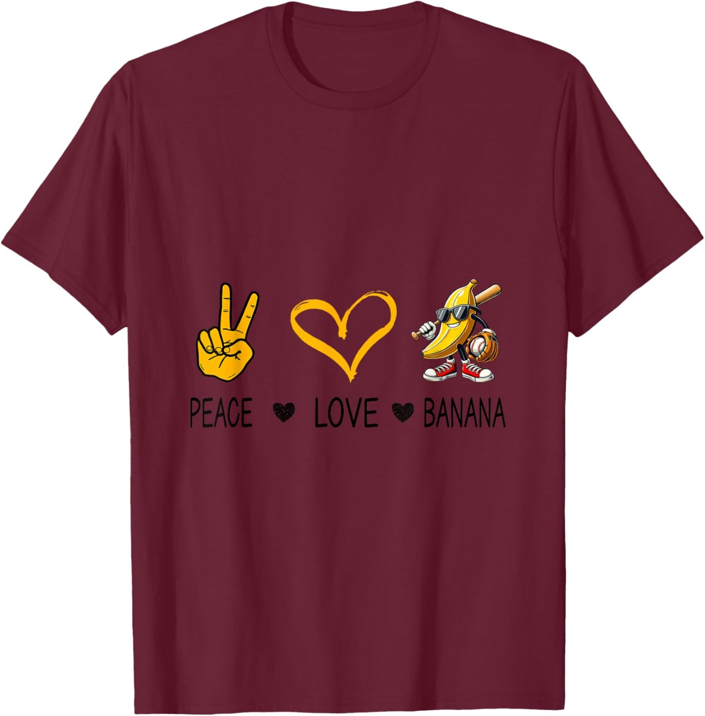 Peace Love Banana Funny Banana For Fruit Lover Vegan T-Shirt - T-Shirt | Maroon