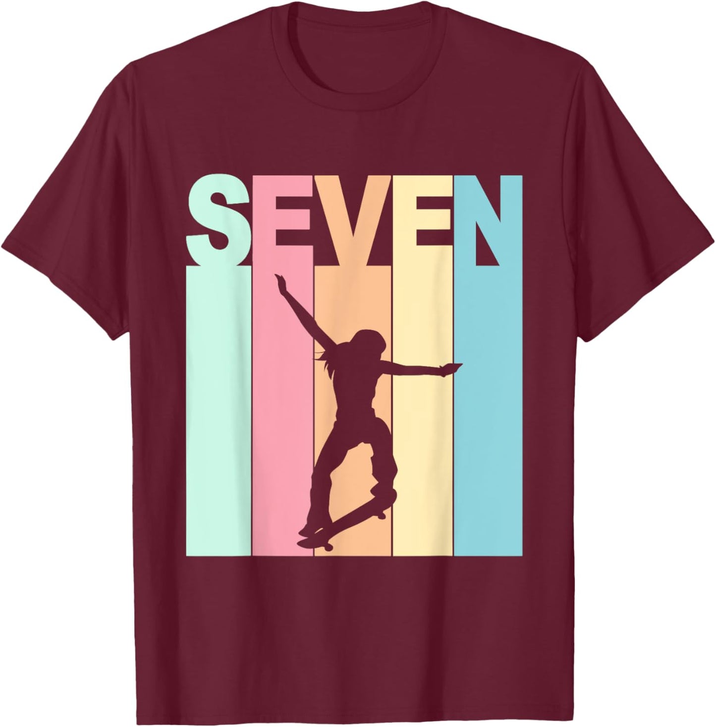 Vintage 7th Birthday Skateboard Theme 7 Years Old Skater T-Shirt - T-Shirt | Maroon