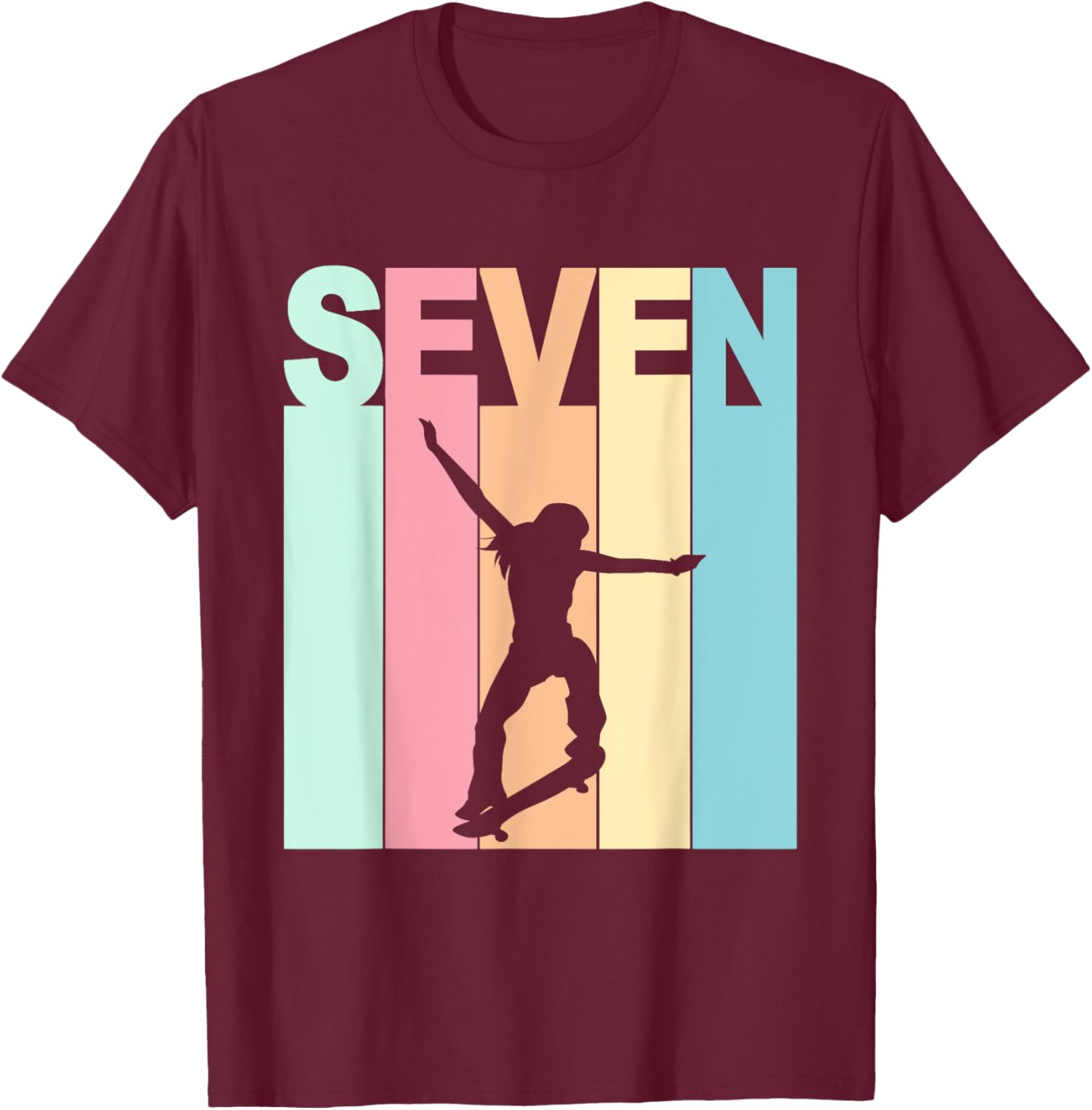 Vintage 7th Birthday Skateboard Theme 7 Years Old Skater T-Shirt - T-Shirt | Maroon