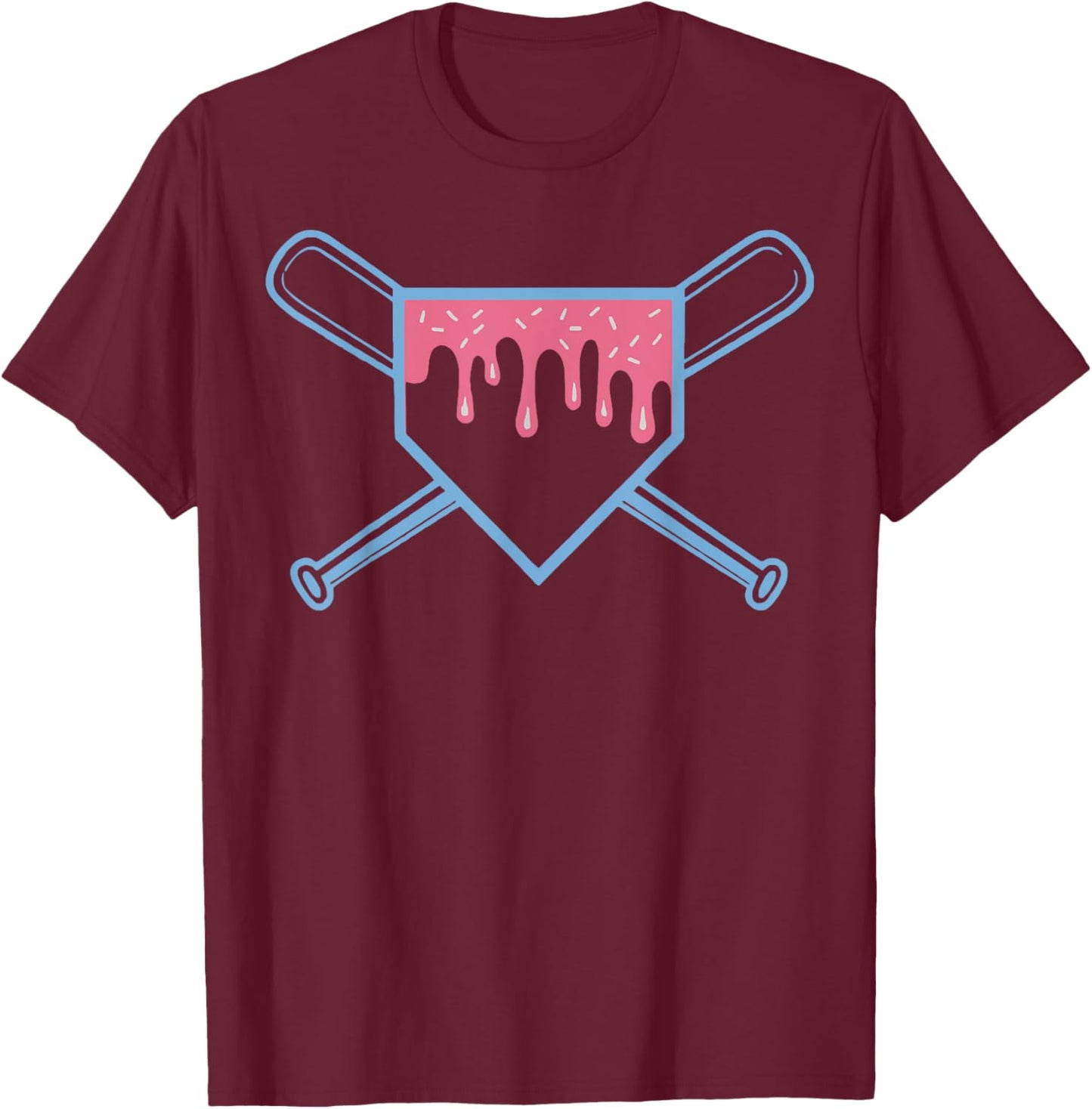 Baseball Home Plate Ice Cream Drip with Sprinkles for Boys T-Shirt - T-Shirt | Maroon