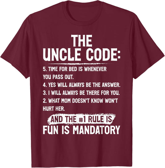 Funny Uncle Gifts From Niece Nephew Funny the Uncle Code T-Shirt - T-Shirt | Maroon