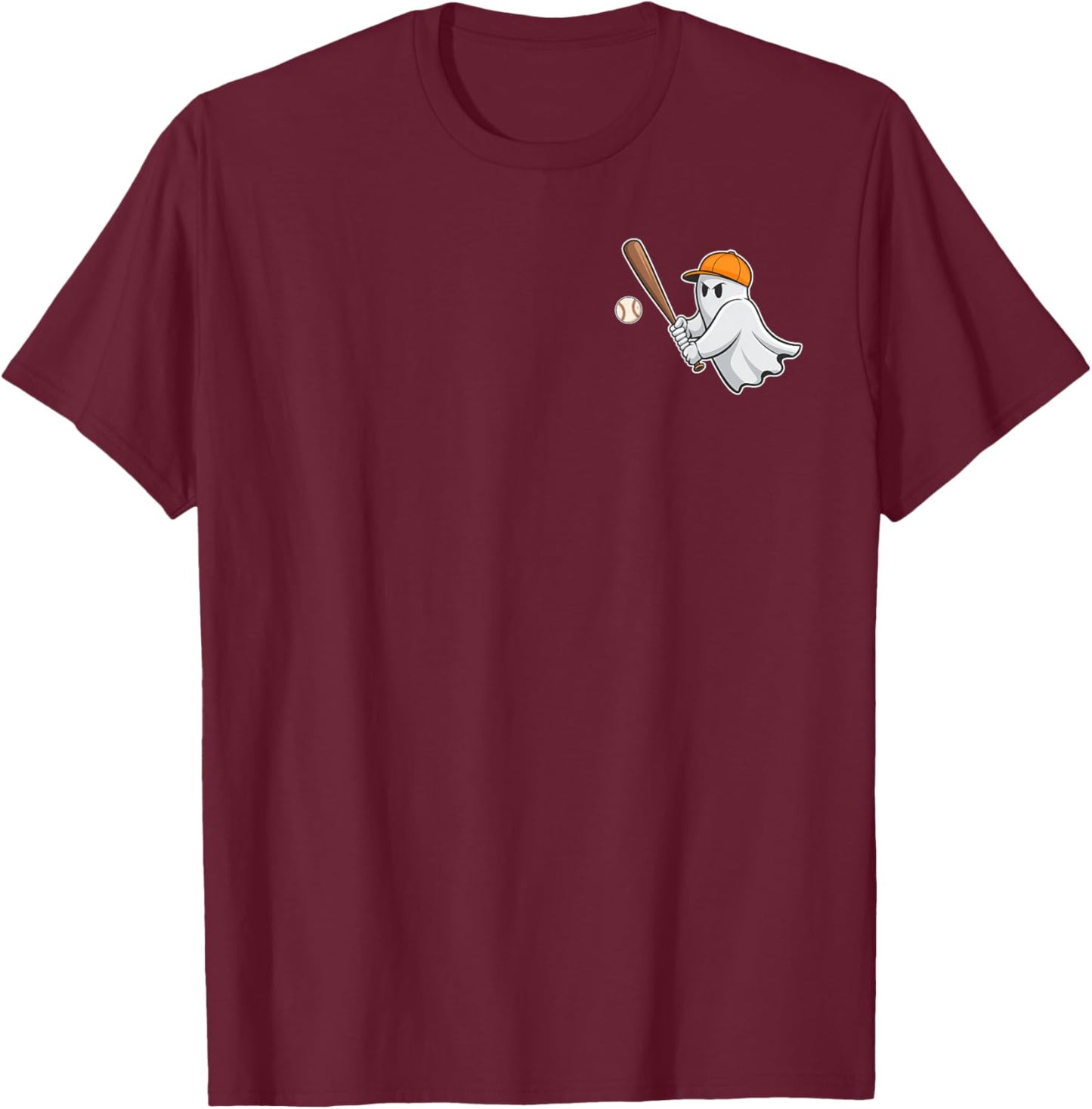 Ghost Playing Baseball Pocket Halloween Baseball Boys Kids T-Shirt - T-Shirt | Maroon