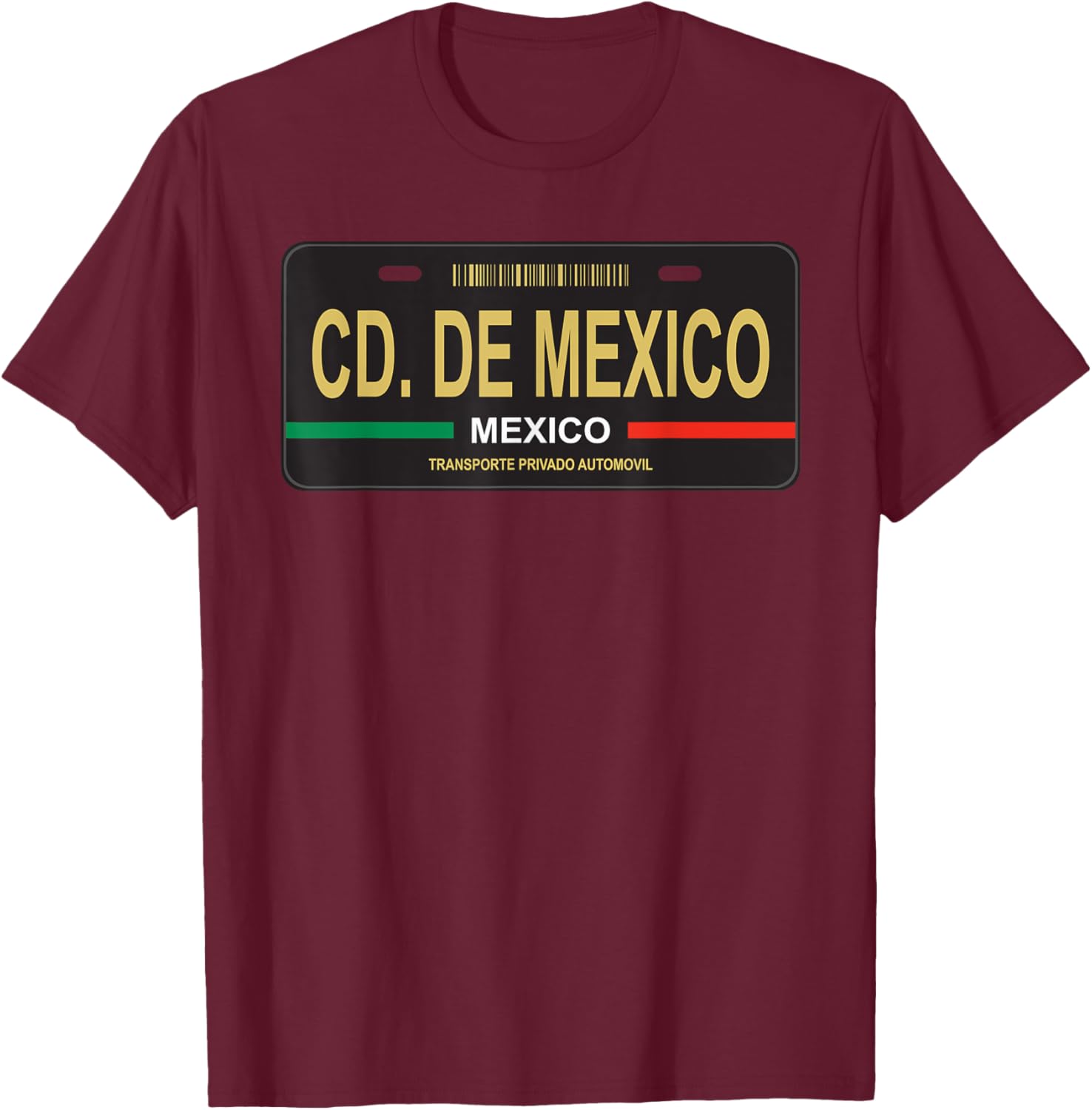 Cdmx Mexico City State License Plate Souvenir Travel T-Shirt - T-Shirt | Maroon