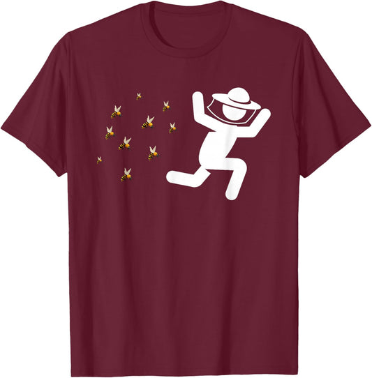 Beekeeper Chased By Bees Funny Honeybee Beekeeping Bee Lover T-Shirt - T-Shirt | Maroon