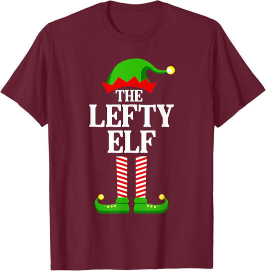 Lefty Elf Family Matching Group Funny Christmas T-Shirt - T-Shirt | Maroon