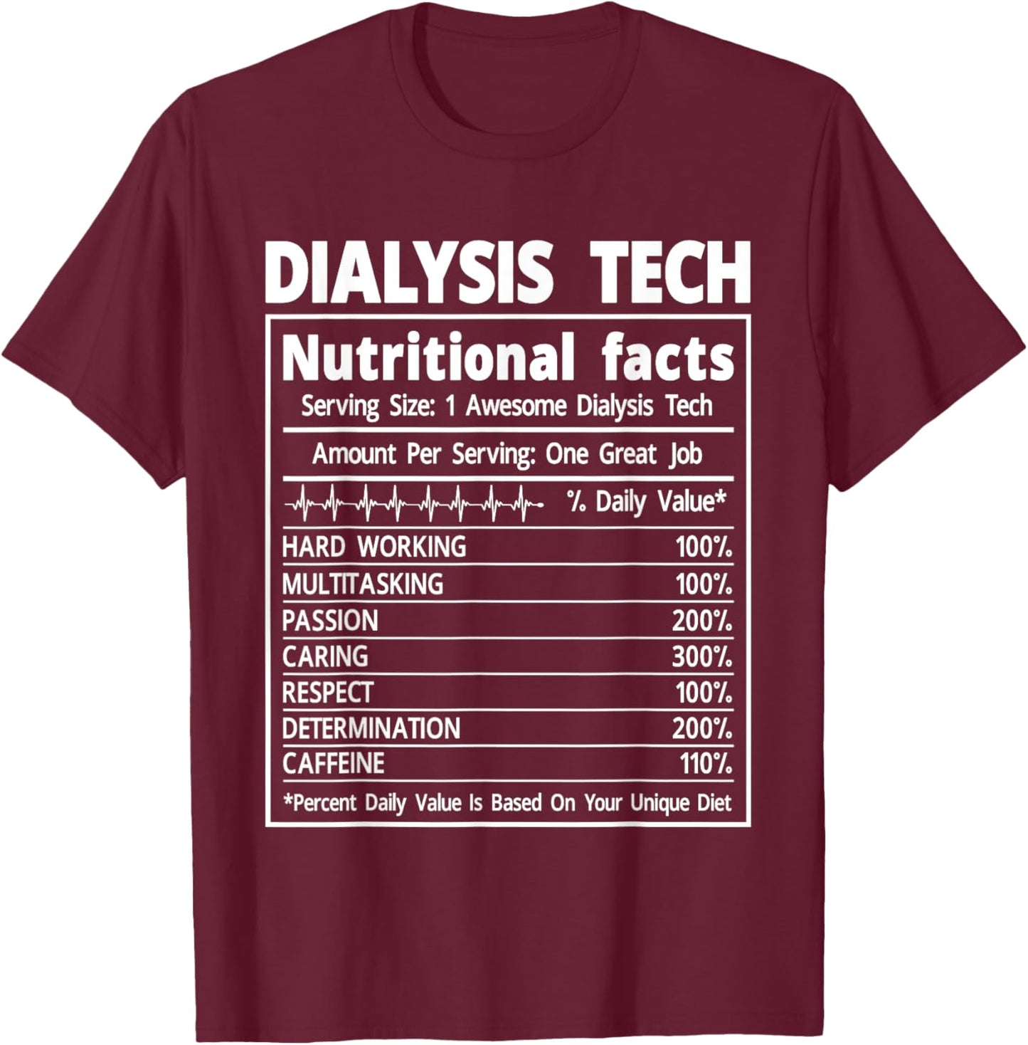 Nephrology Dialysis Tech Nutritional Facts T-Shirt - T-Shirt | Maroon
