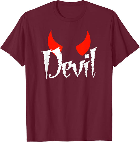 Devil Halloween Matching Couple Girlfriend T-Shirt - T-Shirt | Maroon