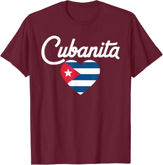 Cubanita I Love Cuba Cuban Pride Cuban Women Cuban Flag T-Shirt - T-Shirt | Maroon