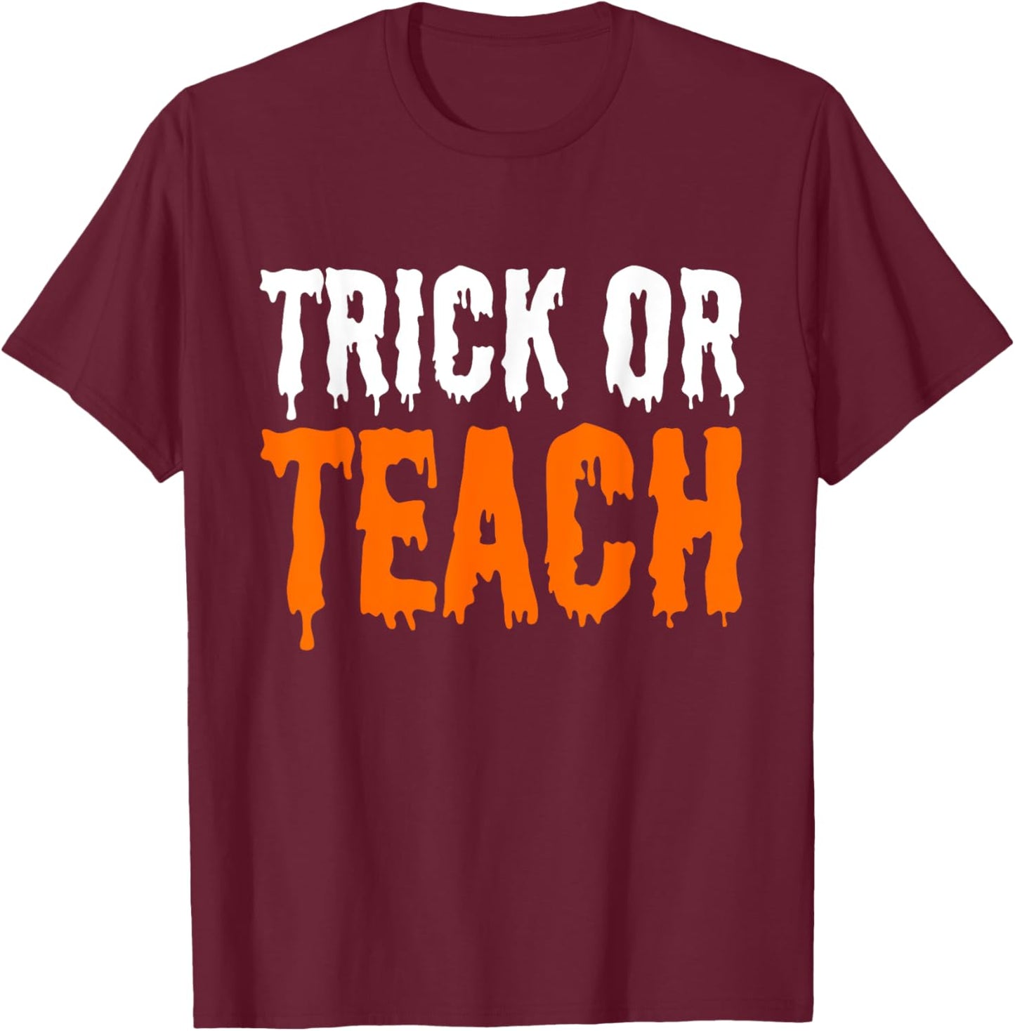 Trick Or Teach Groovy Teacher Halloween Retro Ghost T-Shirt - T-Shirt | Maroon