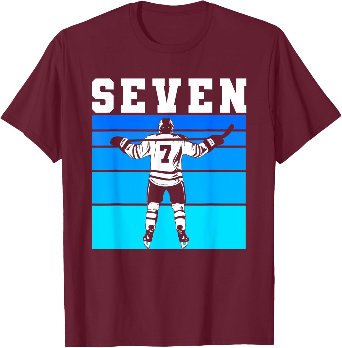 Hockey Boy 7th Birthday Seven Ice Hockey Birthday Party T-Shirt - T-Shirt | Maroon