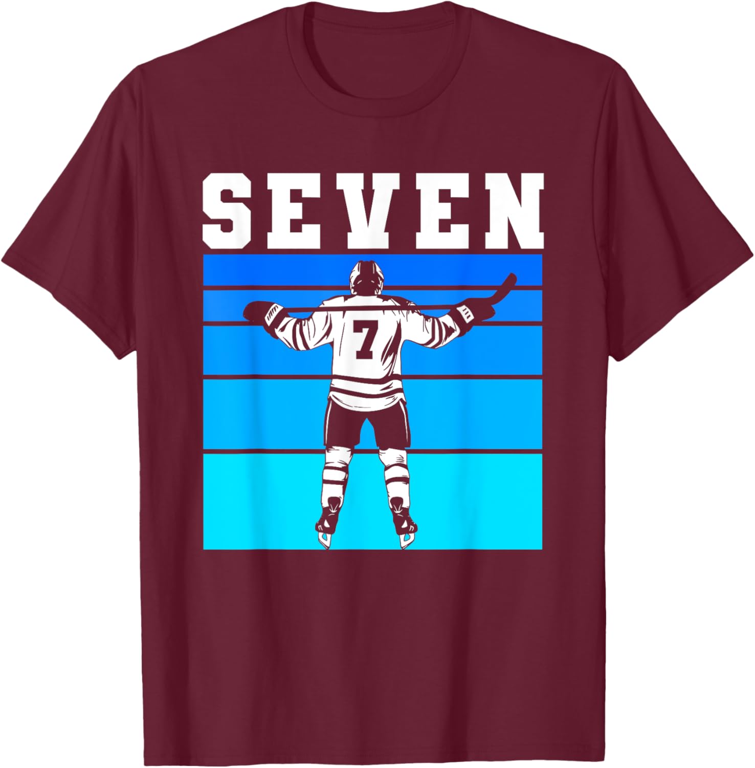 Hockey Boy 7th Birthday Seven Ice Hockey Birthday Party T-Shirt - T-Shirt | Maroon