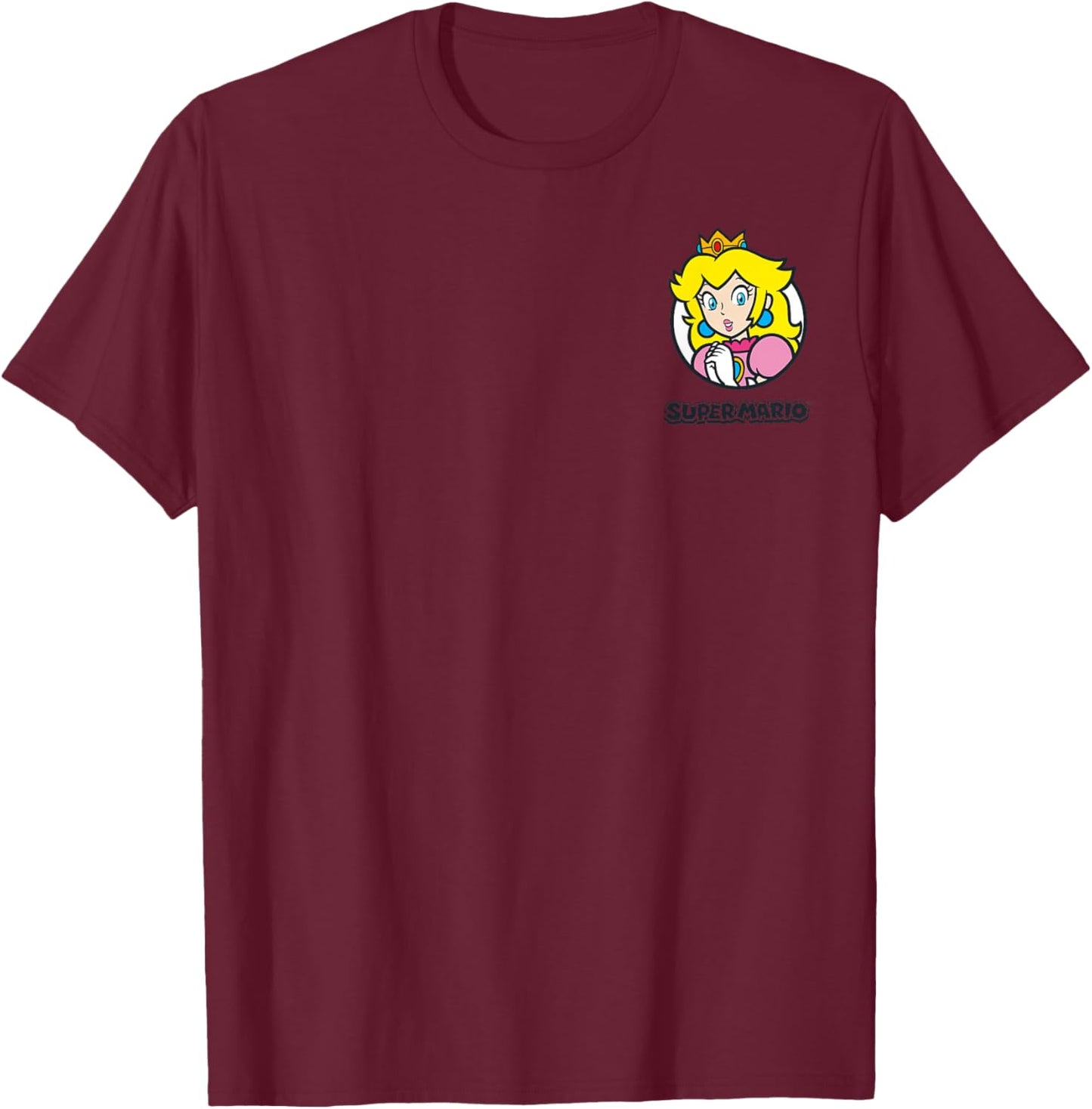 Super Mario Princess Peach Classic Left Chest Icon T-Shirt - T-Shirt | Maroon