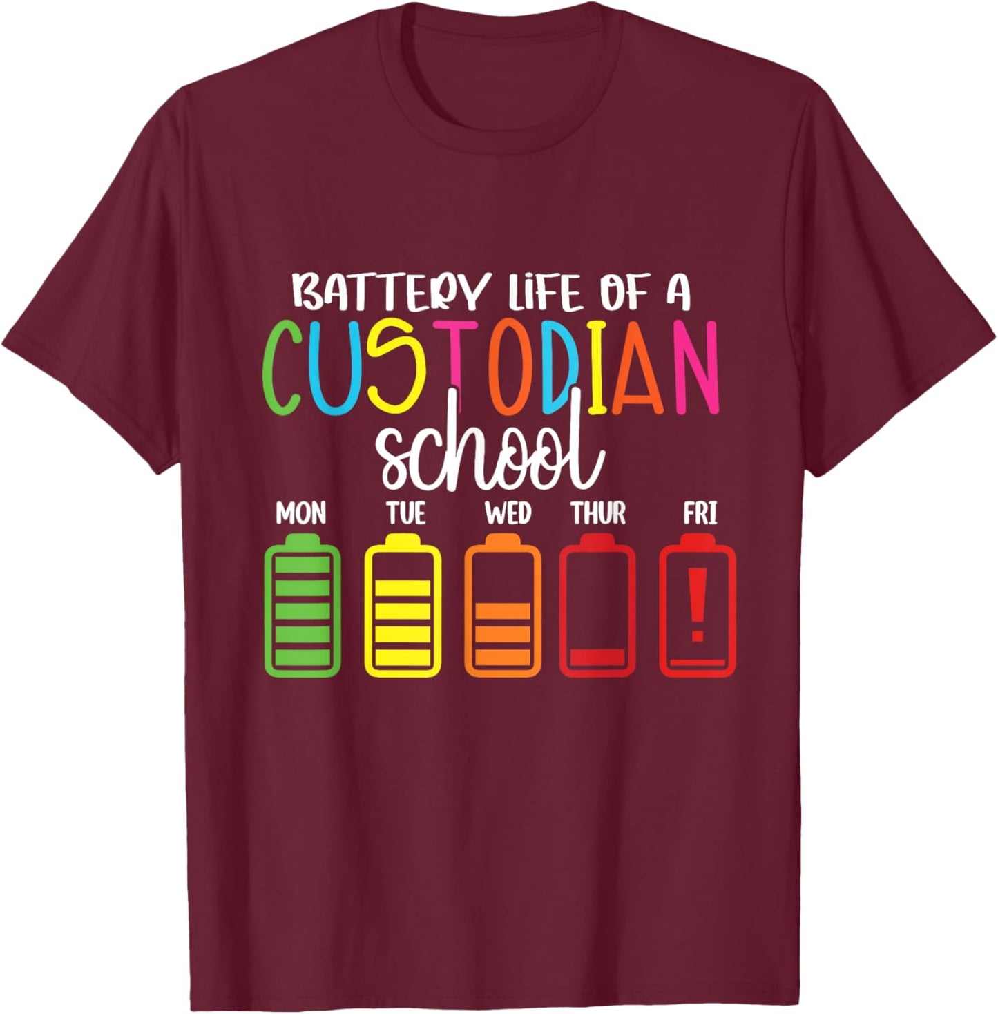 School Janitor, School Custodian Battery Life Back to School T-Shirt - T-Shirt | Maroon