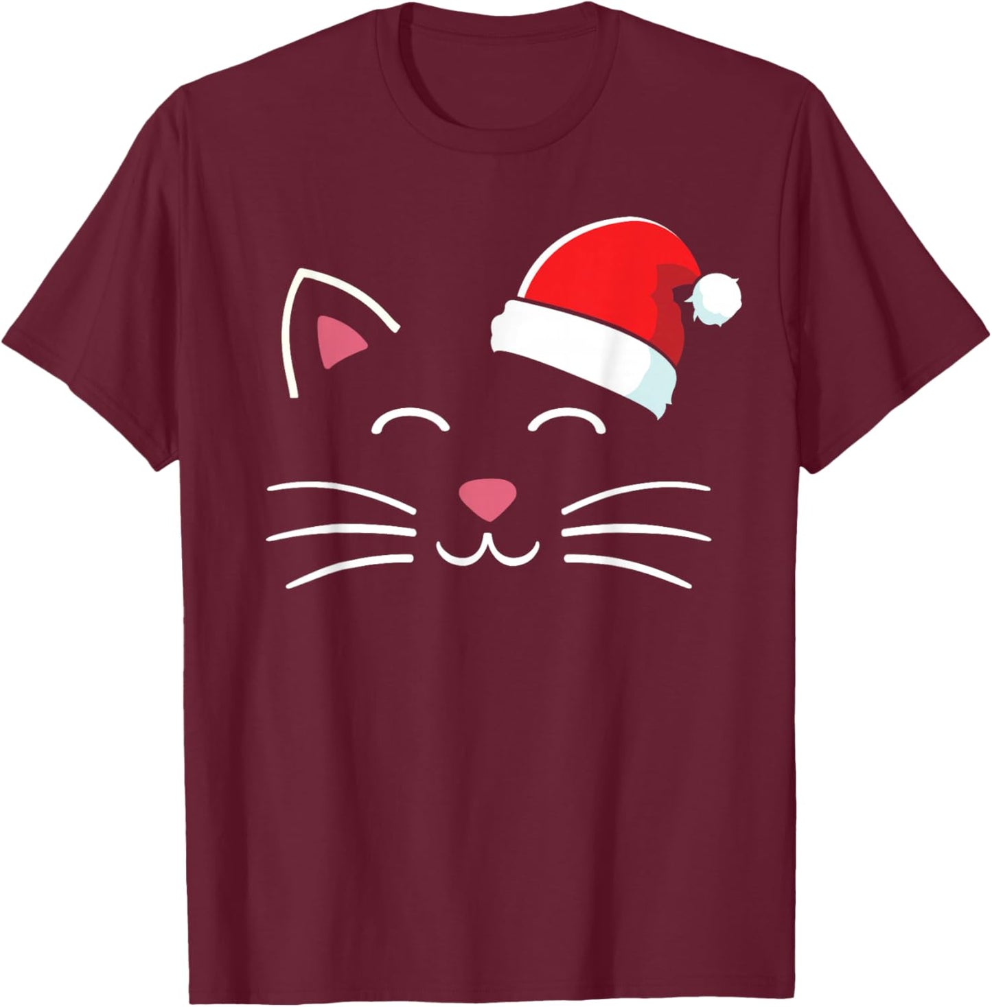 Funny cat face with santa hat for merry christmas Men Women Kids T-Shirt - T-Shirt | Maroon
