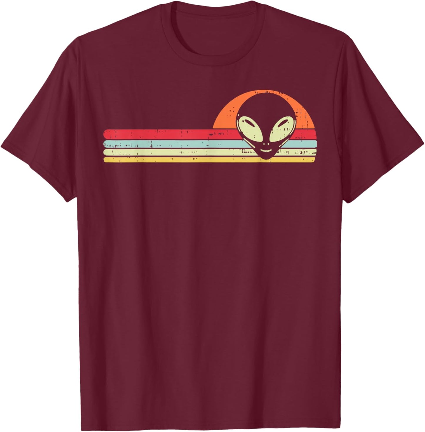 Alien Face Chest Sunset Retro Extraterrestrial Men Women Kid T-Shirt - T-Shirt | Maroon