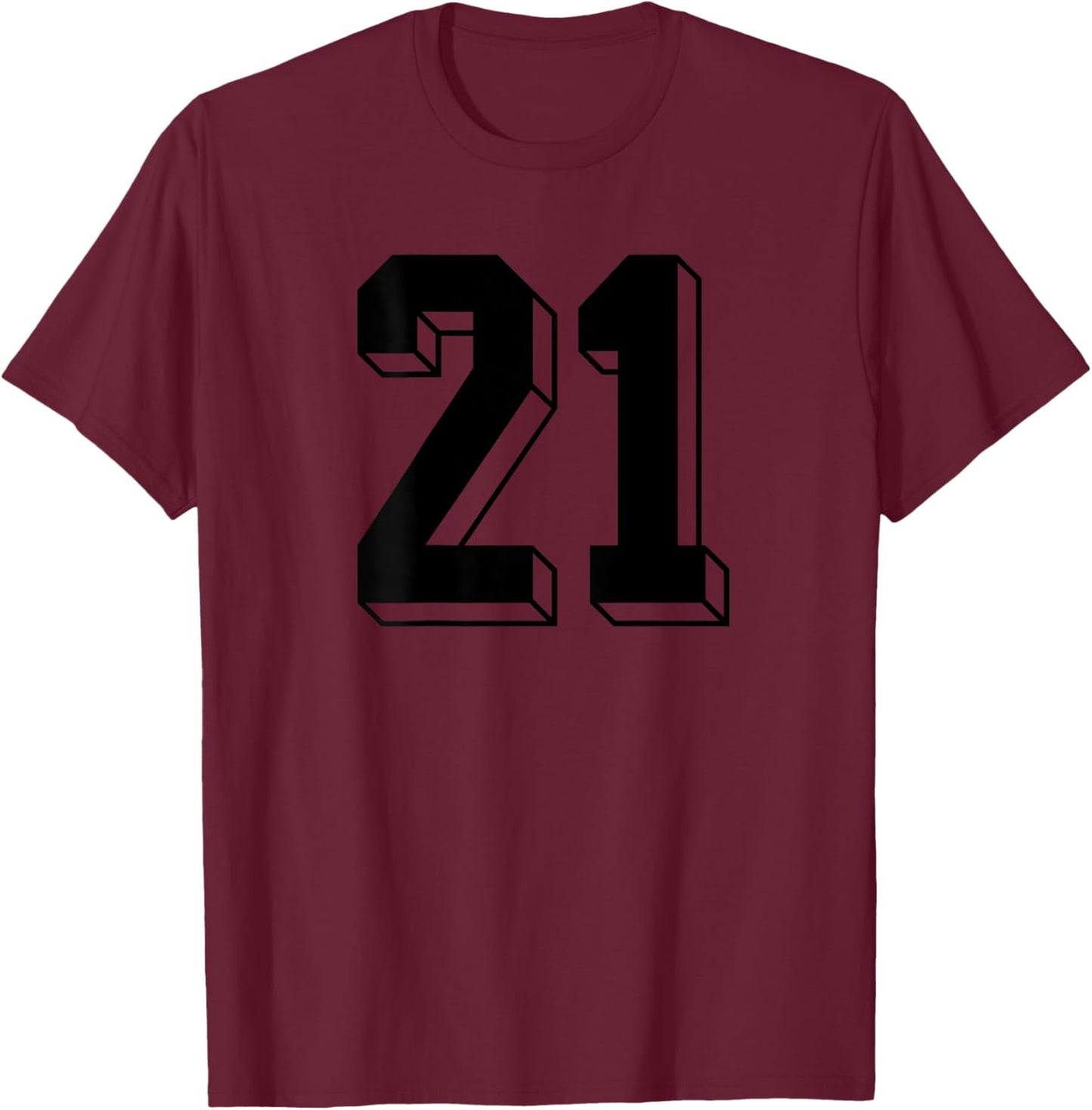 Number 21 BACKSIDE - Retro 80s 90s Team Jersey Numbered T-Shirt - T-Shirt | Maroon