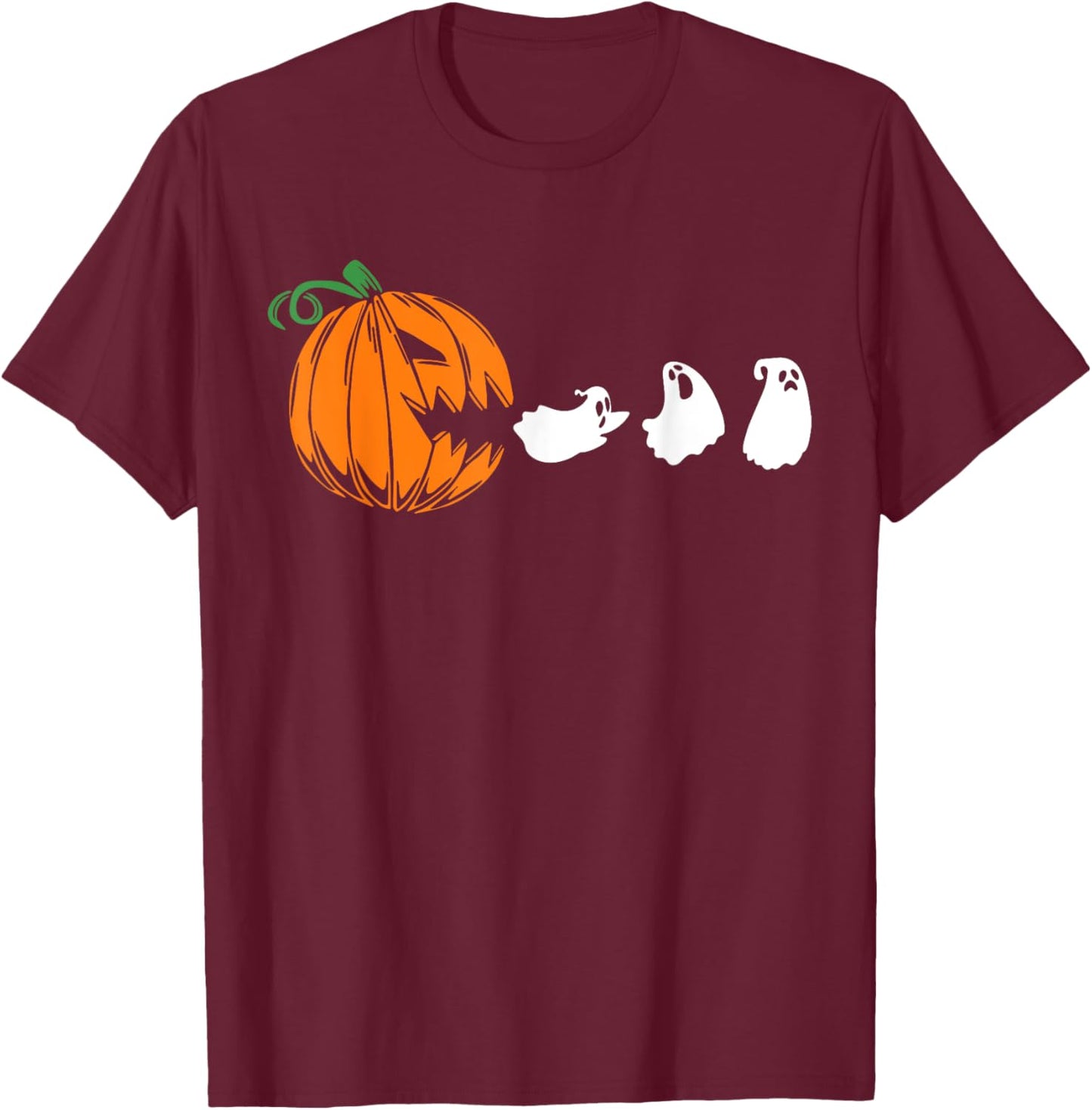 Funny Halloween Pumpkin Eating Ghost, Gamer Men Women Kids T-Shirt - T-Shirt | Maroon