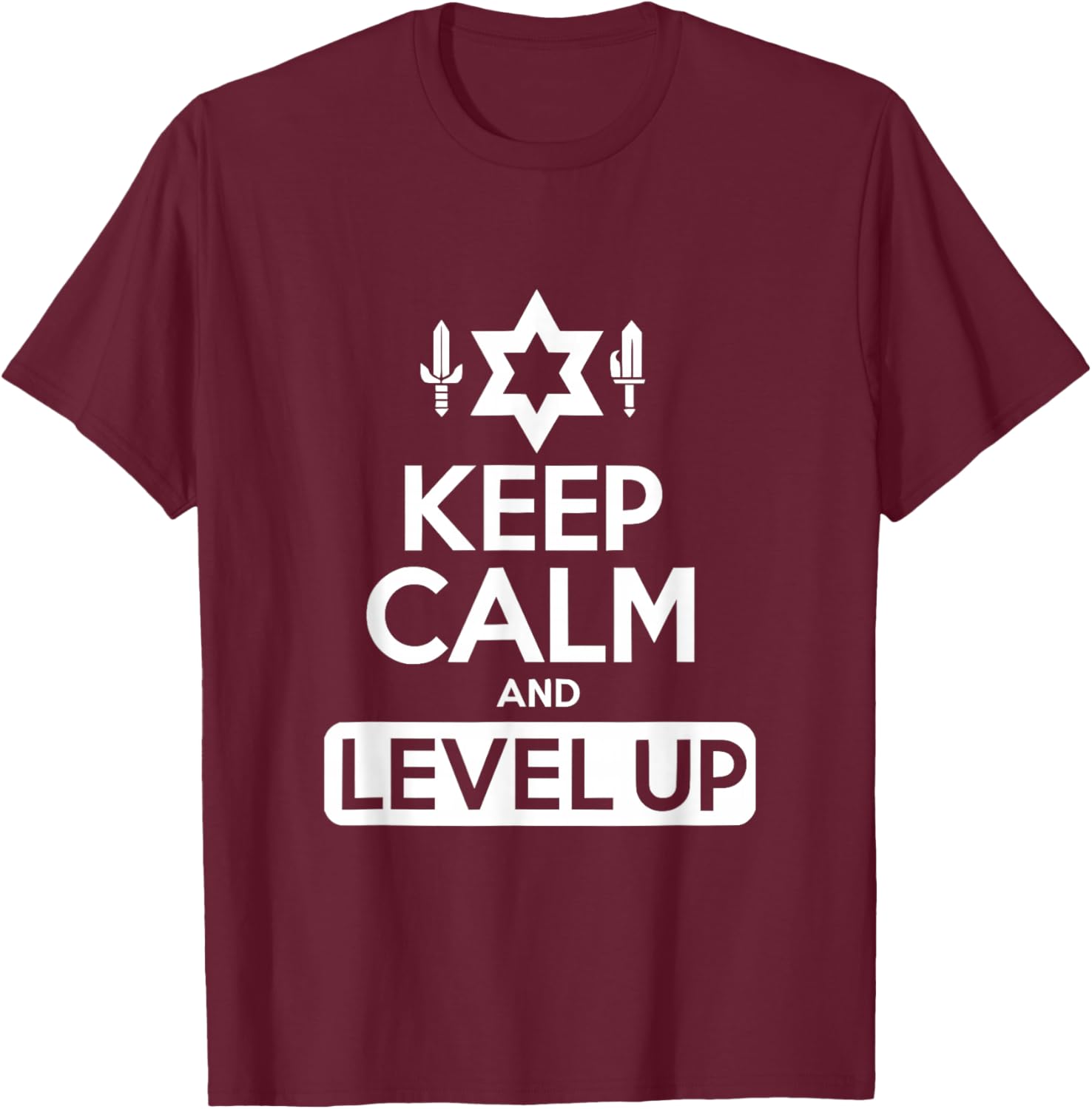 Keep Calm and Level Up Gamer Funny Quote T-Shirt - T-Shirt | Maroon