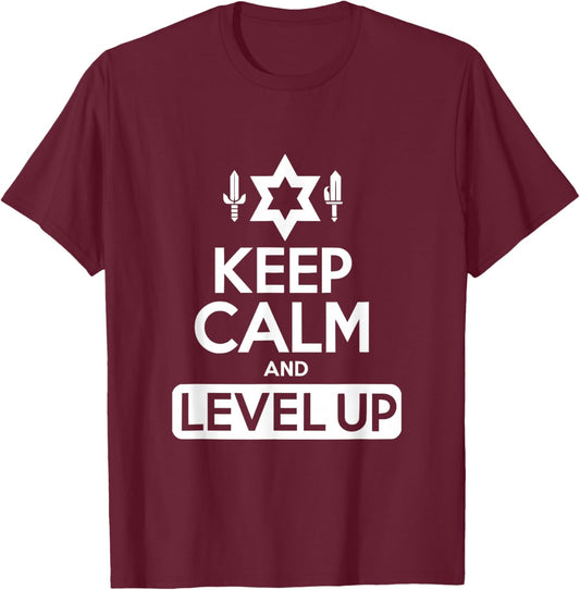 Keep Calm and Level Up Gamer Funny Quote T-Shirt - T-Shirt | Maroon