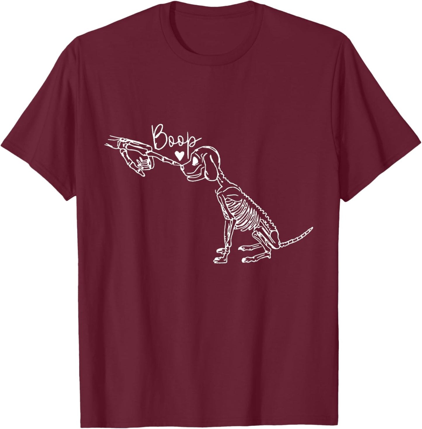 Retro Cute Skeleton Hand Boop Dog Funny Halloween T-Shirt - T-Shirt | Maroon