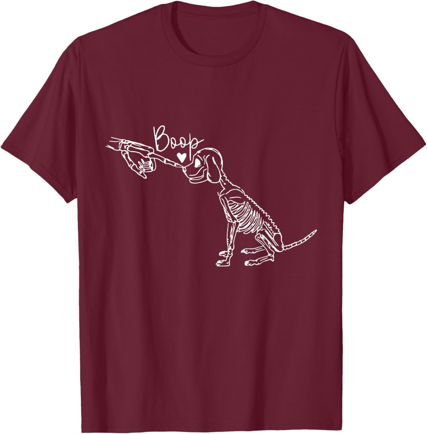 Retro Cute Skeleton Hand Boop Dog Funny Halloween T-Shirt - T-Shirt | Maroon